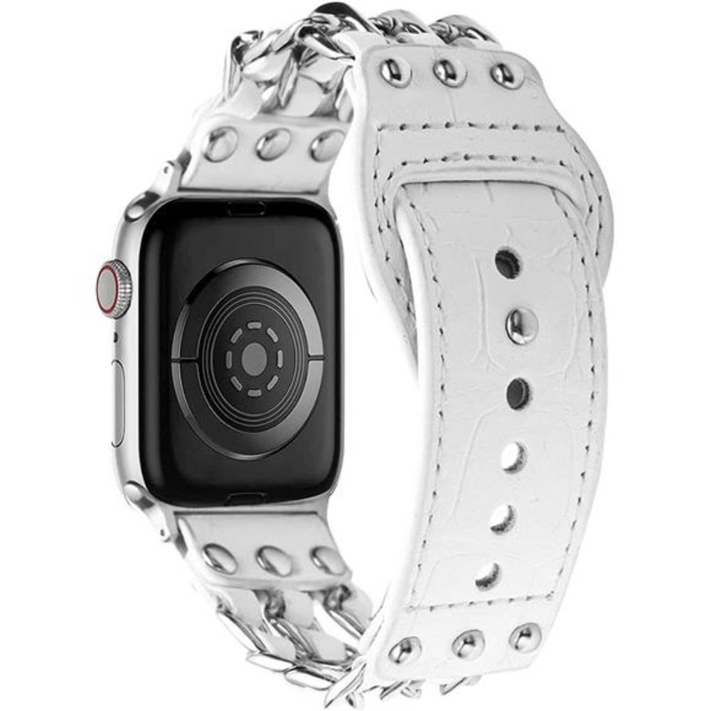 NEW White Leather Metal Luxury Apple Watch Band